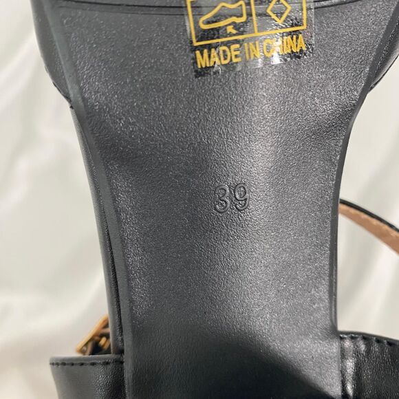 Coquette Black Faux Leather Pointy Toe Block Heel Sling Back Ballerina Heels 8.5 - Picture 4 of 6